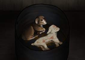 Artist rendition of baby goat slaughter at the Game Meats Company slaughterhouse - These artworks were created based on descriptions from those who have seen the footage, which cannot itself be published due to an injunction imposed by the Federal Court of Australia, as well as reference images from other slaughterhouses that FTP has investigated. At no point were stills or footage from the Game Meats Company viewed by the artists.
Artwork by: @jess_hartartist - Captured at Game Meats Company Slaughterhouse, Eurobin VIC Australia.
