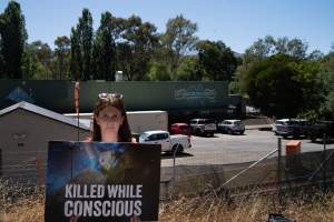 Game Meats Company Vigil 2026 - Images taken at vigil outside Game Meats Company slaughterhouse in February 2026. - Captured at Game Meats Company Slaughterhouse, Eurobin VIC Australia.