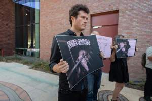 Free Olivia - 5 February 2026 - Images taken of supporters outside the Bendigo Magistrates' Court. The magistrate dismissed all charges against the man responsible for the r*pe of Olivia, a sow from Midland Bacon piggery. - Captured at Midland Bacon, Carag Carag VIC Australia.