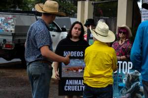Rodeo-Goers interact with Protest outside of Queanbeyan Rodeo - Photos taken at a protest organised by Animal Liberation ACT and Animal Defenders Office outside of Queanbeyan Rodeo, where animals such as horse and cattle have been seen and recorded being chased, mistreated, and tormented. Several rodeo-goers were seen harassing protestors, including making misogynistic and transphobic remarks. - Captured at NSW.
