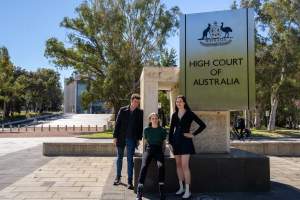FTP investigators outside the High Court of Australia - Chris, Harley and Catriona outside the High Court in Canberra, ahead of the final appeal in the Right to Know - Game Meats Cruelty trial.