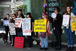 Global Day of Protest at Adidas 2023 - Photos taken at the Global Day of Protest at Adidas in 2023 in Canberra. This protest was hosted by Animal Defenders Office, Canberra Animal Rights Alliance, Save Canberra's Kangaroos, and Animal Liberation ACT. - Captured at ACT.