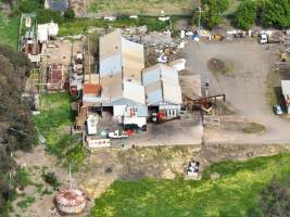 Drone images of knackery - Goulburn Valley stock removers owned by horse dealer Peter Loffel. Horses killed illegally at his property will be taken to the knackery and processed into pet food. The knackery also processes the bodies of cows, often dairy cows who are pregnant when they arrive. - Captured at Goulburn Valley Stock Removers, Shepparton North VIC Australia.