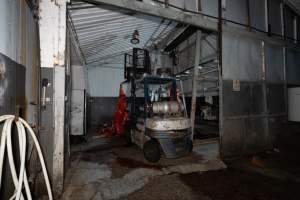 Processing room - Handheld photos taken at Goulburn Valley Stock Removers, owned by horse dealer Peter Loffel. Ex-racehorses are illegally killed on his residential property then transported to the knackery, where they are processed into pet food. The knackery also processes dead cows, mainly dairy cows. - Captured at Goulburn Valley Stock Removers, Shepparton North VIC Australia.