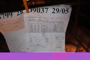 Paperwork above farrowing crate - Captured at Berrybank Piggery, Windermere VIC Australia.