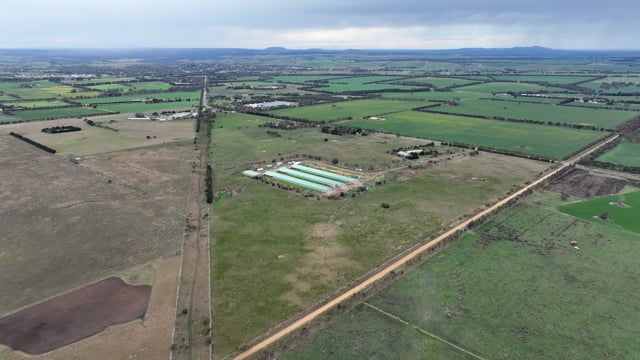 Drone flyover of barn-laid egg farm